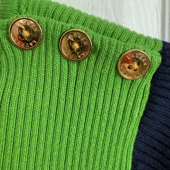 Lauren Ralph Lauren Green Navy Ribbed Equestrian Sweater Gold Buttons - Picture 3 of 5